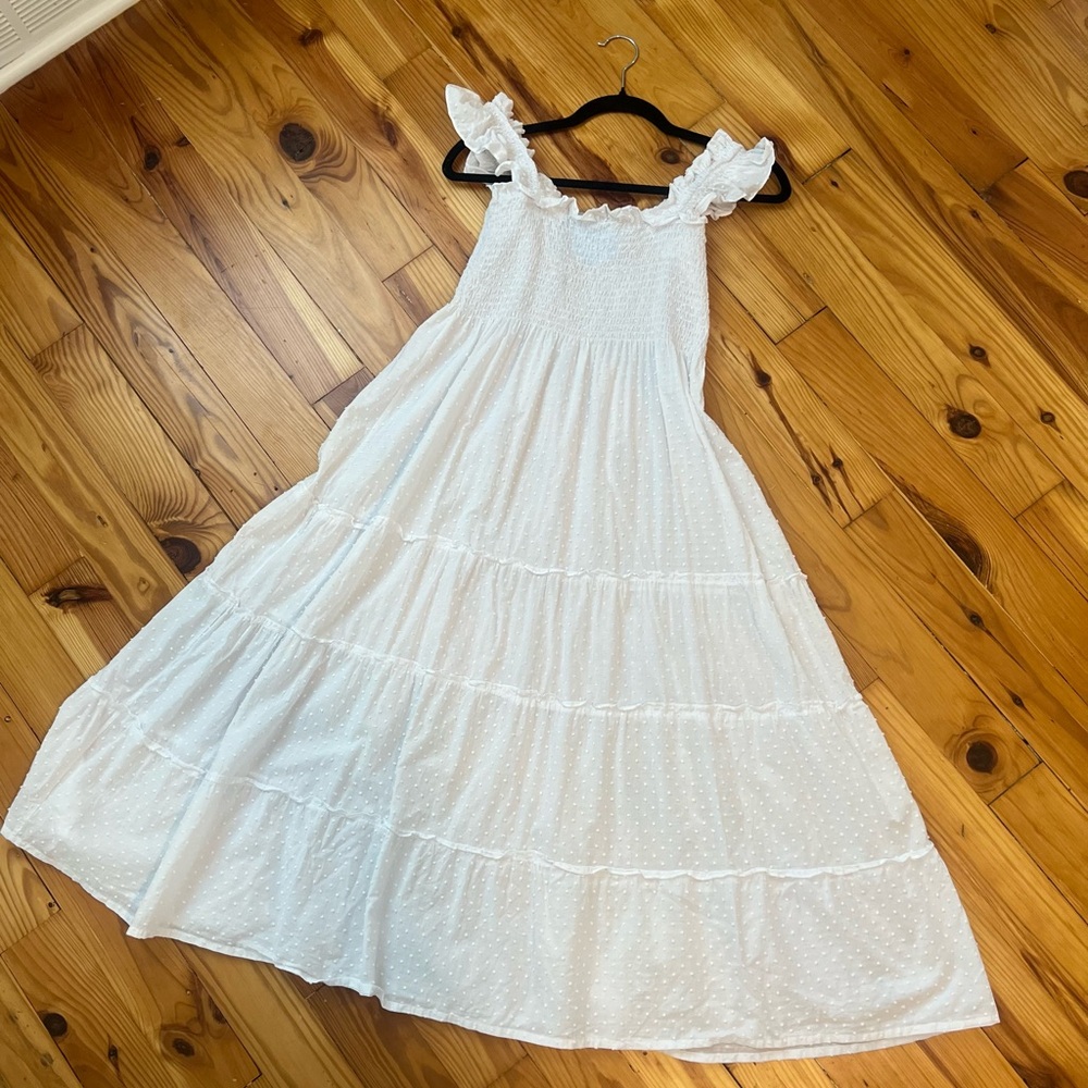 The Hill House White Ellie Nap Dress Swiss Dot Sheer